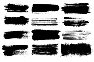 Set of Black Paint and Ink Brush Stroke Vectors