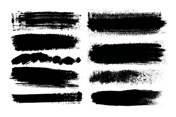 Set of Black Paint and Ink Brush Stroke Vectors