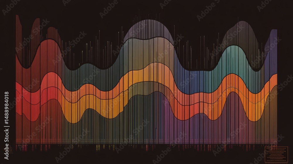 Poster abstract graphic design with colorful undulating lines.