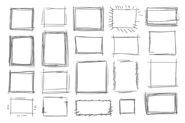 Set of Handdrawn Doodle Highlight Rectangles Vector Pencil Pen Sketch Squares Marks Brush Shapes for Message Notes