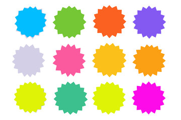 Star Round Sticker Tag Vector Set with Circle Starburst Labels for Promo and Sale