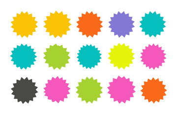 Star Round Sticker Tag Vector Set with Circle Starburst Labels for Promo and Sale