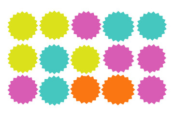 Star Round Sticker Tag Vector Set with Circle Starburst Labels for Promo and Sale