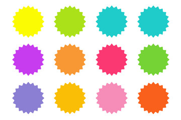 Star Round Sticker Tag Vector Set with Circle Starburst Labels for Promo and Sale