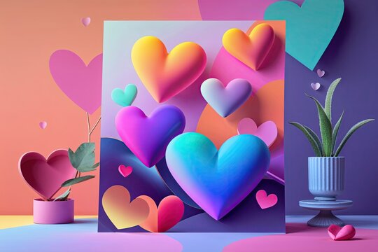 Vivid Gradient Themed Poster Template with Dynamic Heart Shapes for Invitations and Marketing