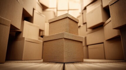 A stunning image of stacked Cardboard Boxes for Shipping and Moving.