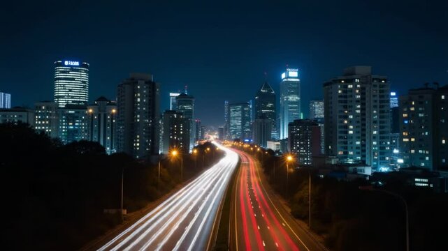 A night timelapse of highway at the urban city in Tokyo tiltshift zoom
