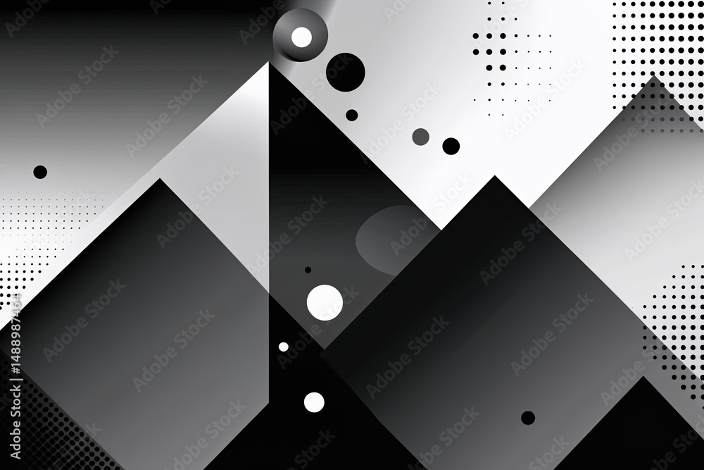 Poster modern monochrome gradient background with geometric shapes and halftone dots for trendy templates a