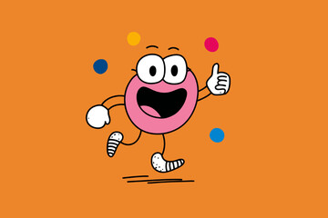 Funny Cartoon Mascots Vector Logo Design Template with Smiling Characters Abstract Stickers and Line Icons for Branding