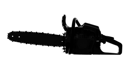 Chainsaw silhouette on white background Wood cutting tool Power equipment Black and white image