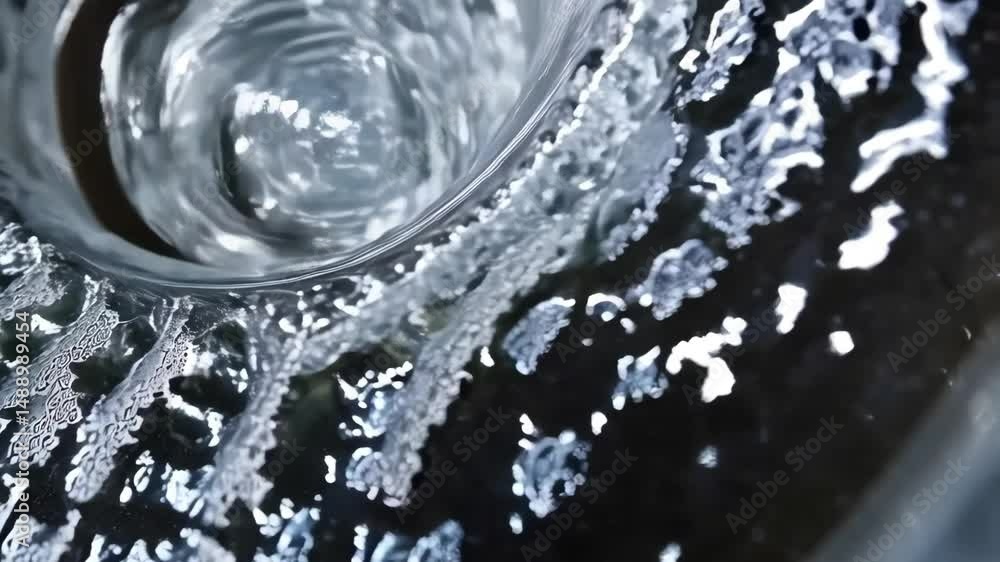 Poster water swirling powerfully into a drain, creating a dynamic vortex effect with textured, patterned, d