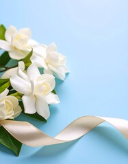 クチナシの白い花とリボン