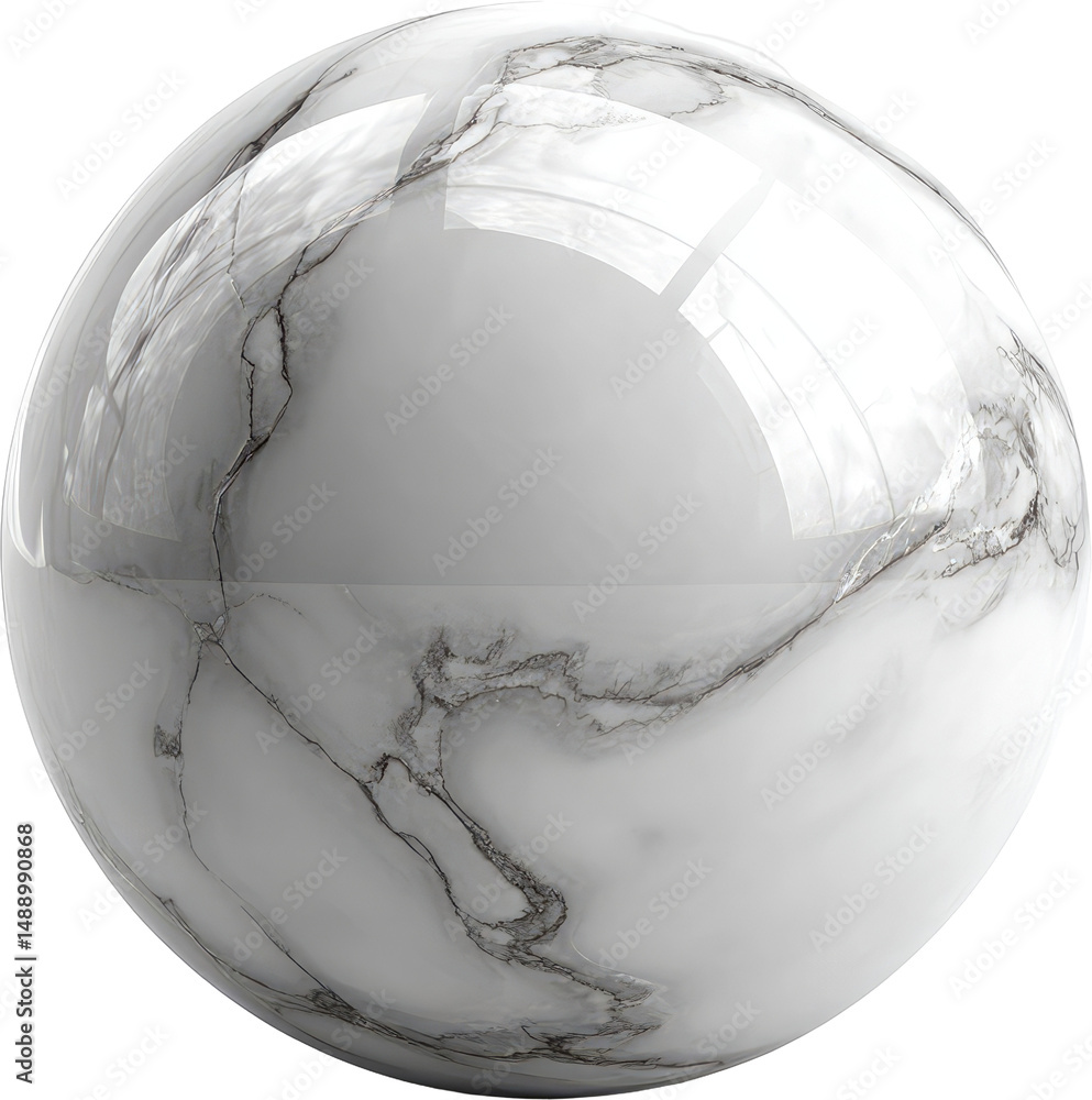 Aufkleber glossy, spherical object, seemingly made of marble, with white and gray veining patterns and a polis