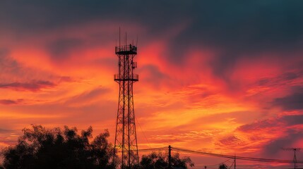 A stunning image of communication Tower at Sunset.
