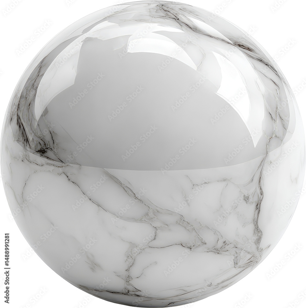 Aufkleber digitally rendered sphere with a white marble pattern, showcasing reflective properties and a smooth