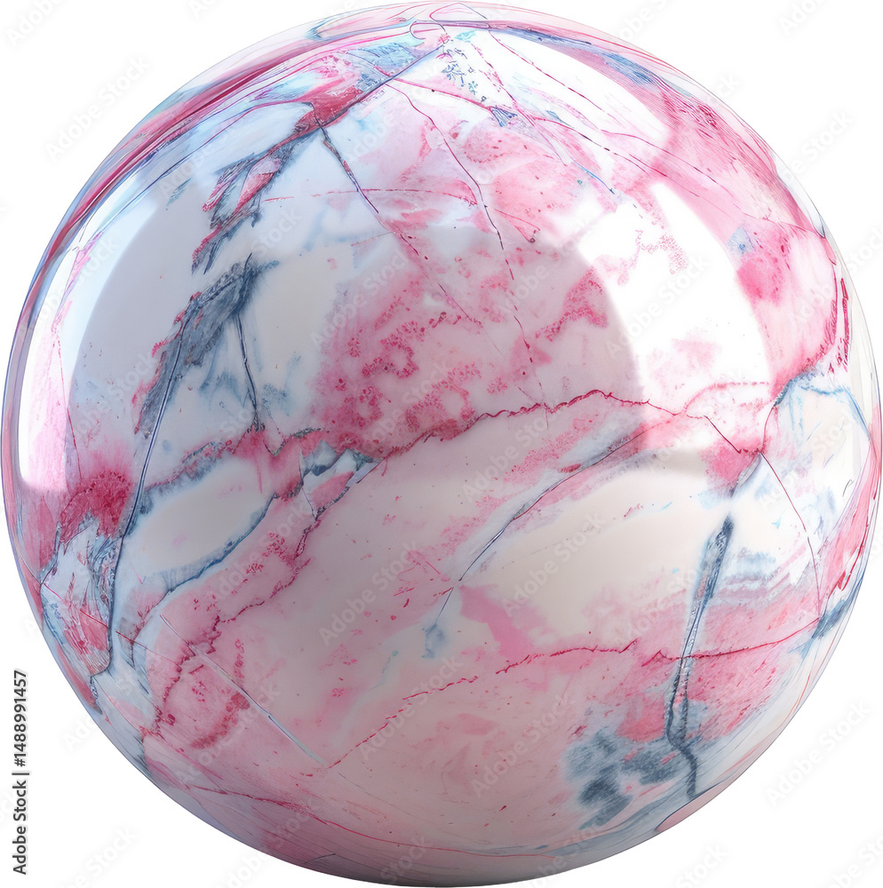 Aufkleber glossy, round object, featuring a vibrant mix of pink and white marble-like patterns with gray veins