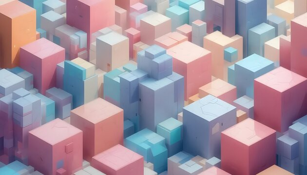Fototapeta Futuristic Geometric Scene with Multi-Colored Cubes. Minimalist 3D Isometric Cube Composition
