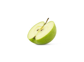 Half of green apple isolated. Sliced Granny Smith apple isolated.