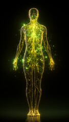 3D Visualization of the Human Nervous System with Glowing Neural Pathways &ndash; Full Body Anatomical Illustration
