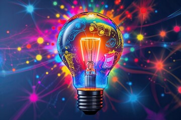 Dynamic Light Bulb Showcasing Creative Sketches and Vivid Colors