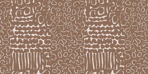 Calm scribble shape minimal shape seamless border pattern. Gender neutral baby nursery natural brown linen banner background. Scandi style sketch doodle wash tape edging trim. 