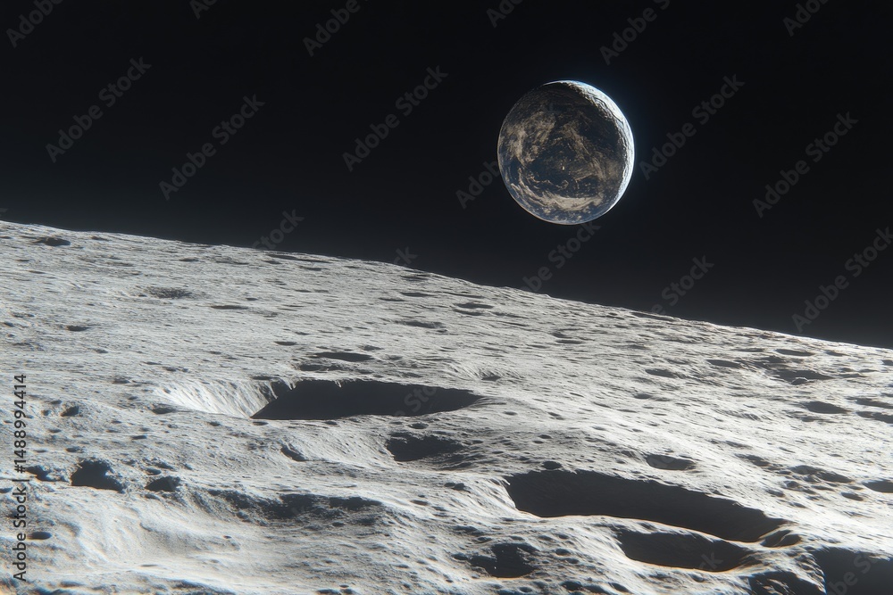Wall mural earth seen from moon's surface