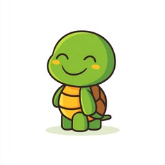 Obraz premium Cute cartoon turtle smiling, flat on white background