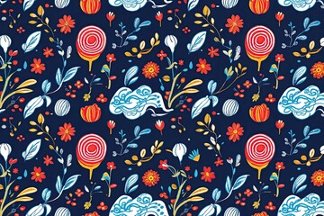 Elegant Line Art Doodle Seamless Pattern for Fabric Design and Decoration