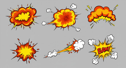 Comic Book Action Boom Burst Set Cartoon Explosions Graphics Pop Art Clipart Symbols and Vector