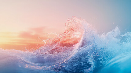 Fototapeta premium Sunrise Wave: A powerful ocean wave cresting at dawn, showcasing vibrant colors and dynamic motion, suitable for desktop wallpaper.