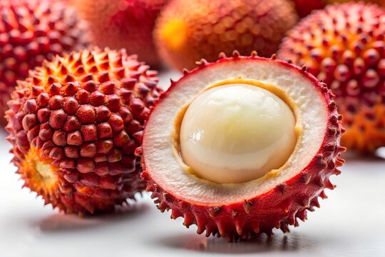 Pulasan Fruit Opened to Show Interior