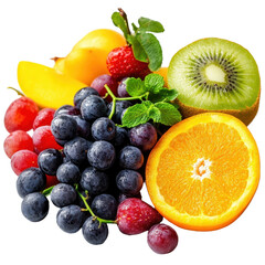 Fresh organic fruits arranged on a Transparent background showcasing vibrant colors and natural textures, Different types fresh organic fruitPNG Background, fruits