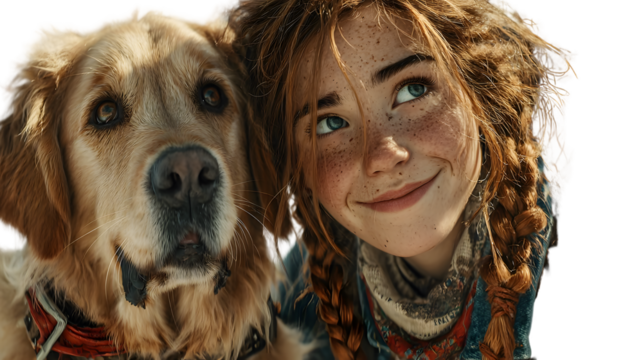 Closeup portrait of a girl and her golden retriever dog - Powered by Adobe