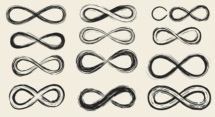 Infinity Symbol Brush Strokes Collection Black and White Limitless Forever Boundless Loop Vector Art