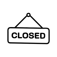 Simple closed sign hanging with black outline on white background, icon, vector  