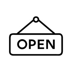 Open sign hanging on door to indicate business hours, icon, vector  