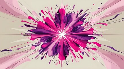 Obraz premium Bold symmetrical abstract design in bright pink and purple tones resembling a blooming flower, ideal for wallpaper, backdrop, creative projects, and contemporary decor
