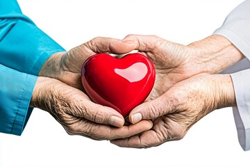 Obraz premium Senior hands giving heart symbol of care, donation, compassion and love