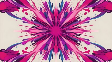 Obraz premium Bold symmetrical abstract design in bright pink and purple tones resembling a blooming flower, ideal for wallpaper, backdrop, creative projects, and contemporary decor