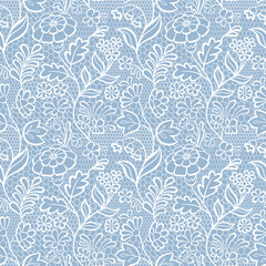Seamless White Vintage Lace Pattern with Floral Motifs