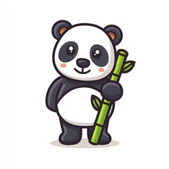 Fototapeta premium Cute Panda Holding Bamboo 