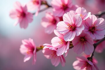 Fototapeta premium Vibrant pink sakura, full bloom, dense floral arrangement, full bloom, wallpaper