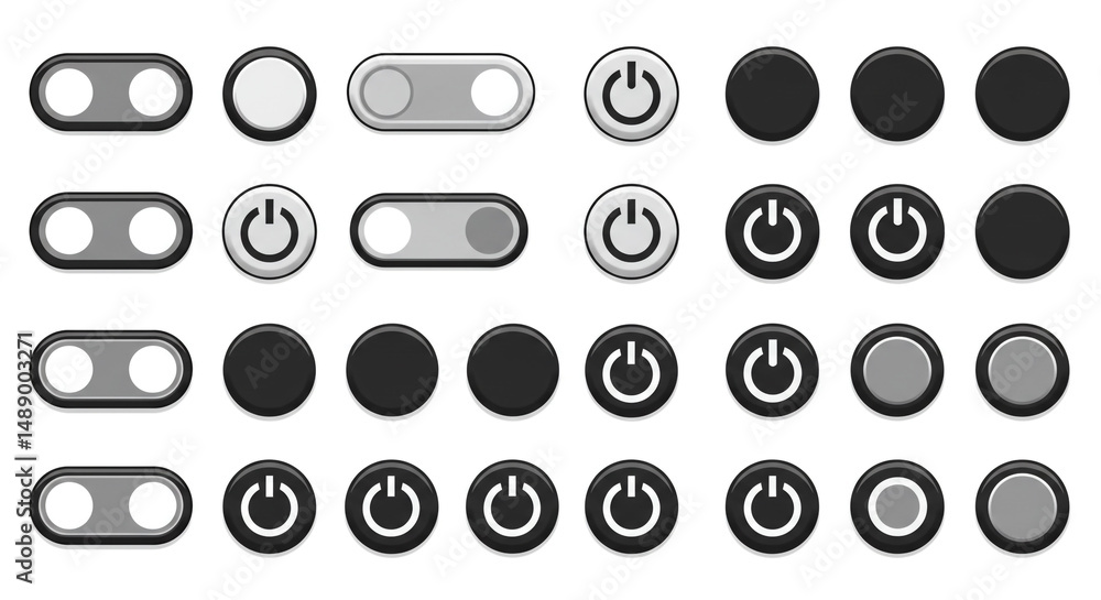 Poster toggle on off power buttons ui ux icons modern interface design graphic elements control switches