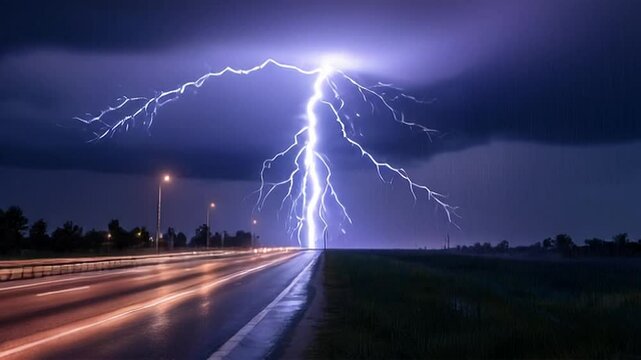 Time-lapse of Thunderstorm flashes with multiple bolts of lightning. 