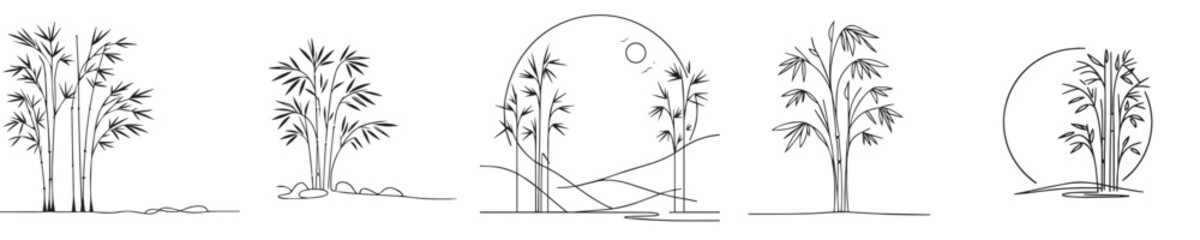 bamboo tree vector continuous line style