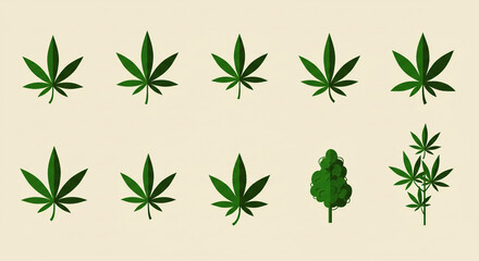 Obraz premium Graphic illustration of cannabis leaves and bud showcasing plant biodiversity with a flat design and
