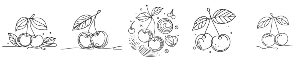 cherry fruit vector continuous line style