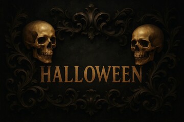 Dark and Moody Baroque Halloween Banner, Gothic Skull Design