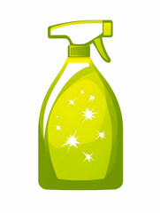 A lime-green spray bottle,  featuring a trigger sprayer and sparkling design, suggesting a cleaning product