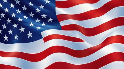 Fototapeta premium A vibrant close-up of an American flag billowing in the wind, showcasing the rich red and white stripes and the deep blue field of stars.